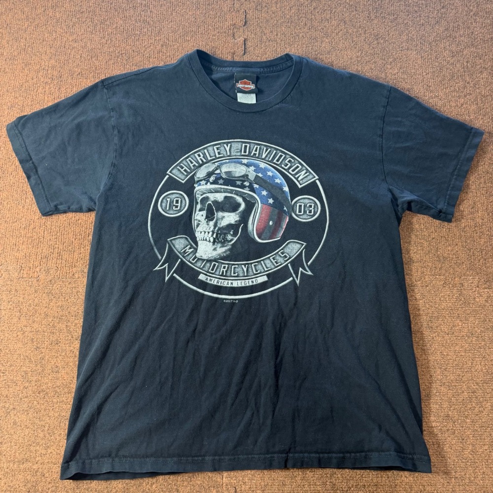 Harley Davidson Mens T-Shirt Large Black Skull‎ American Legend Huntington Beach